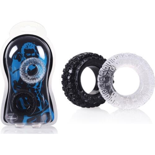 2Pcs Soft Silicone Tire Penis Rings Delay Ejaculation Cock Ring Penis Enhancer Sleeve Sex Toys For Man Couple