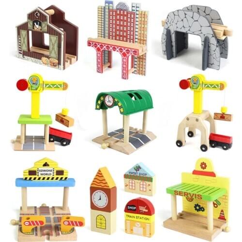 2020 Wooden Track Railway Bridge Accessories Wooden Building Blocks Educational Toys Compatible All Wood Track Toys for Kids