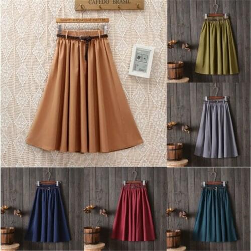 2020 Newest Hot Women Retro Stretch High Waist Skirt Skater Flared Pleated Swing Skirt+Belt Summer Solid A-line Sweet Skirts