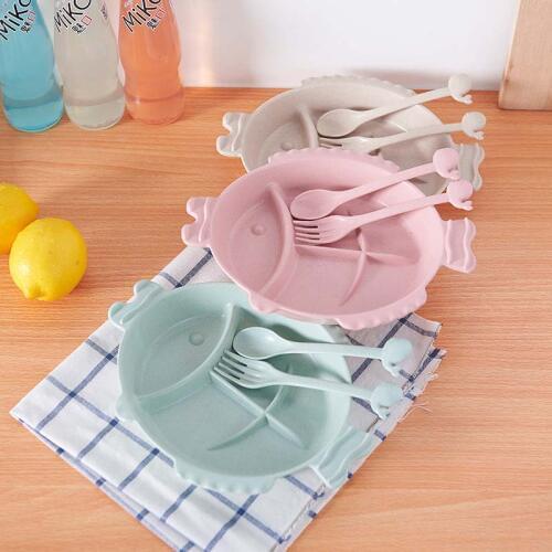 3Pcs/Set Baby Bowl+spoon+fork Feeding Food Tableware Cartoon Bear Kids Dishes Eating Dinnerware Anti-hot Training Dinner Plate