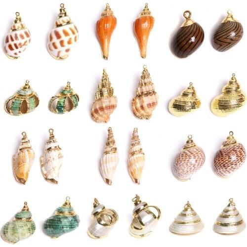 5pcs Natural Shell Beads Pendant Irregular Conch Cowire Sea Shell Beads Charms for DIY Fashion Boho Necklace Bracelet Earrings