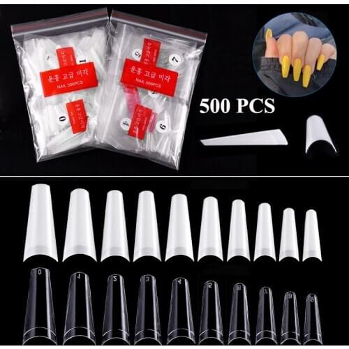 500Pcs French False Nail Tips Acrylic Natural White Clear Full Half Cover Fake Nails Art Manicure Extension Decoration Tools