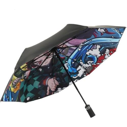 Demon Slayer Anime Fully Automatic Rain Umbrella Folding Sunscreen Sunshade Sun Umbrellas for Men and Women Model Toys Gift