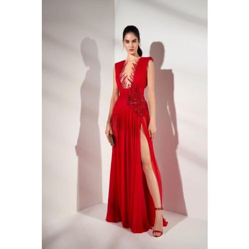 Glitter Sequin Red Prom Dress High Side Split Pleats Beaded Black Girl African Formal Evening Gowns