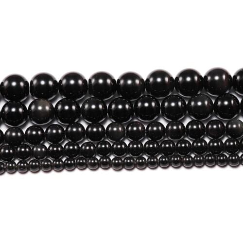 4/6/8/10mm Natural Black Obsidian Stone Beads Round Loose Spacer Bead For Jewelry Making Findings DIY Bracelet Accessories