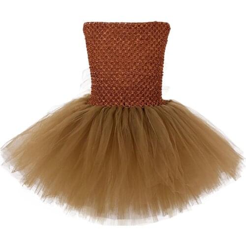 Brown Hores Kid Cosplay Costume Knee Length Animals Party Girls Tutu Dress with Hat Baby Girl Toddler Halloween Birthday Outfit