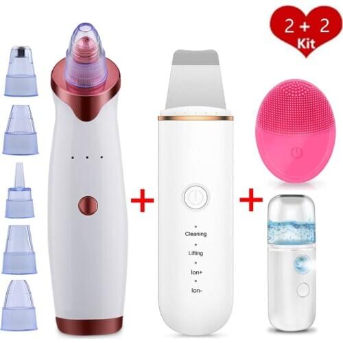 Electric Blackhead Remover Vacuum+USB Ultrasonic Skin Scrubber Cleaner+Nano Face Steamer Sprayer Humidifier+Facial Wash Brush