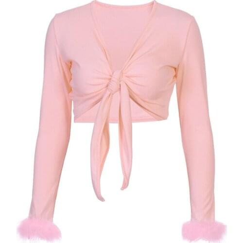 Europe And The United States 2021 Spring And Summer New Fashion Womens Sexy Navel V-Neck Slim-Fit Street Long-Sleeved T-Shirt