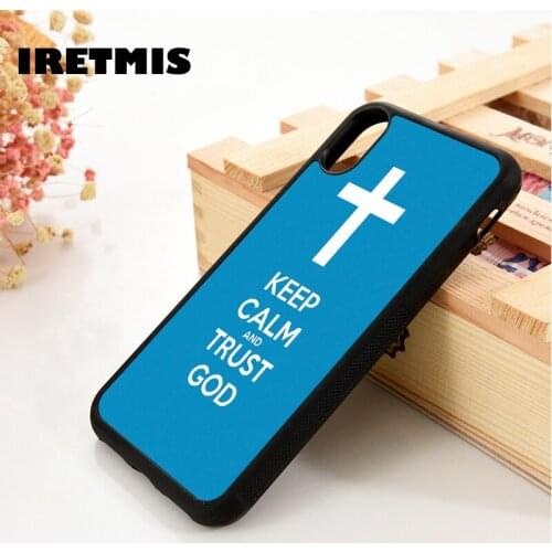 Iretmis 5 5S SE 6 6S Silicone Phone Case Cover for iPhone 7 8 Plus X Xs 11 12 MINI Pro Max XR Keep Calm Trust God Blue Religious