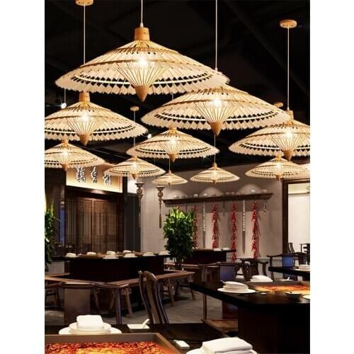 Chinese bamboo handmade umbrella pendant lights living room hotel restaurant tea room lighting deco hall pendant lamps fixtures