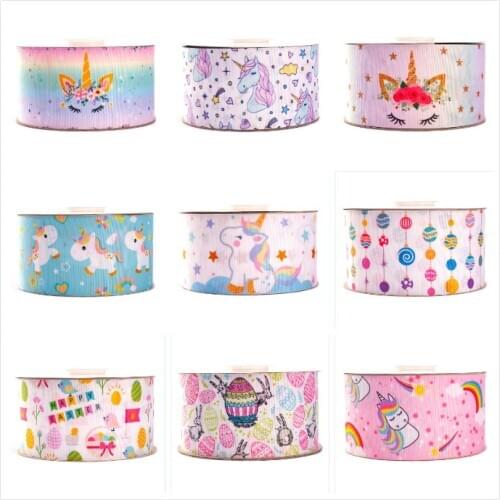 Cute Unicorn Cartoon Grosgrain Ribbon Printed 5 Yards 25mm/38mm/50mm/75mm for DIY Hair Bows Gift Pack
