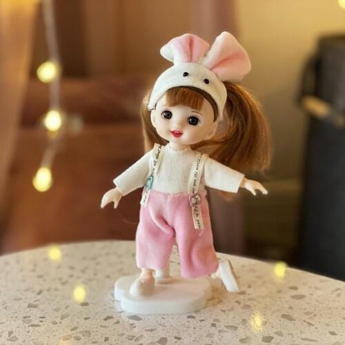 Kawaii Anime BJD Dolls Pretend Play Toys 16CM Big Brown Eyes Dolls Doll House Accessories Toys for Girls Birthdays Gifts