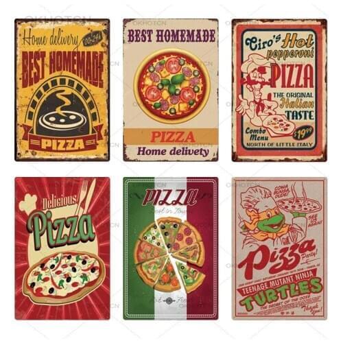Delicious Pizza Metal Tin Sign Pizza Zone Plaque Vintage Shabby Chic Wall Decor for Snack Fast Food Restaurant Decoration