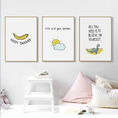 Cute Cartoon Balloon Star Banana Moon Sun Poster Yellow Art Canvas Painting Print Wall Nordic Picture Living Room Baby RoomDecor