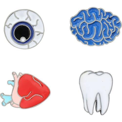 Mini Cartoon Human Organs Brooches Men Women Eye Medical Brain Heart Tooth Enamel Lapel Pins Kids Backpack Metal Badges Jewelry