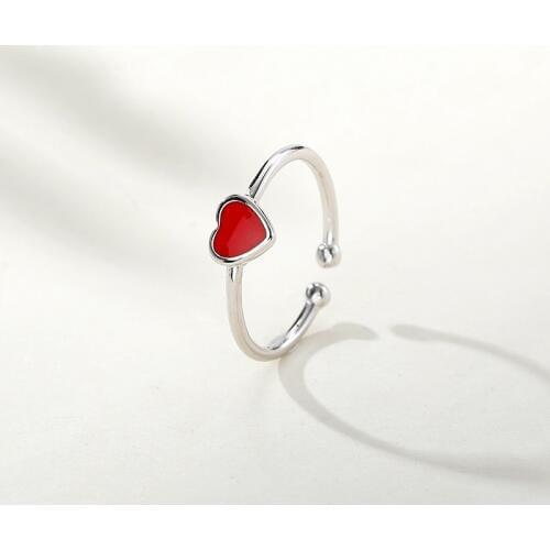 MloveAcc Real 925 Sterling Silver Enamel Red Heart Ring for Fashion Women Cute Fine Jewelry Accessories Gift