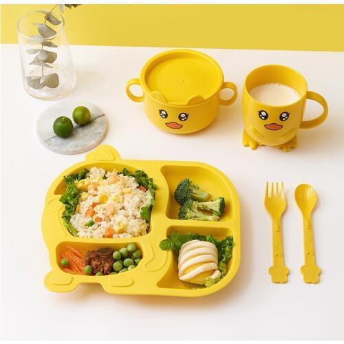 Cartoon Tableware Children Dishes Small Yellow Duck Dinner Plate Resistance Fall Baby Plate Spoon cutlery Baby Dinnerware Set