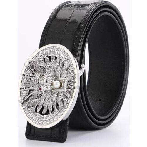 Fashion Gold Silver Rhinestone Pin Buckle Designer Genuine Crocodile Skin Men Belts Alligator Leather Male Dragon Belts For Man