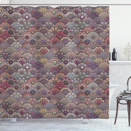 Moroccan Shower Curtain Set Colorful Vintage Floral Mandala Curtain for Bathroom Decor 12 Hooks Decorative Bath Accessory