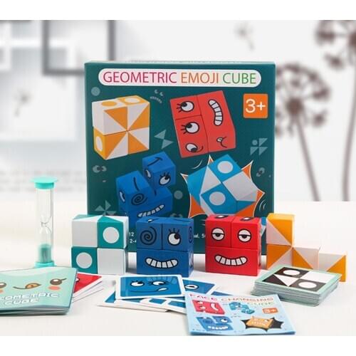 Parent-child Party Board Game Toys Expression Puzzle Building Blocks Wooden Geometric Cube Face Change Gifts for Children Girls