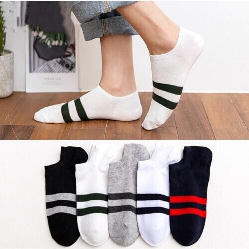 10Pcs=Pairs Summer Socks Pack Men Cotton Stripe Shallow Mouth Absorb Sweat Slippers Short Ankle Casual Boat Socks Mid Socks