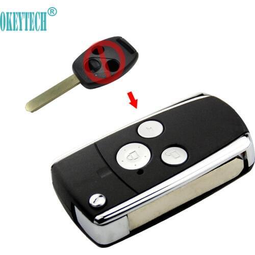 OkeyTech New Styling Modified Remote Black Flip Key Shell 3 Buttons Replacement Car Key Cover For Honda CRV Fit Accord Pilot New