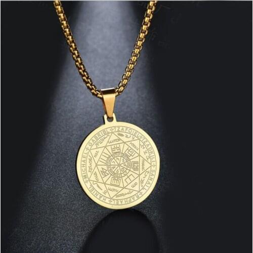 Fashion Hot Selling Stainless Steel Mysterious Seven Angels Seal Pendant Necklace Mens Classic Amulet Jewelry