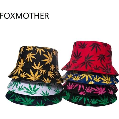 FOXMOTHER New Punk Black Green Red Leaf Weed Fisherman Caps Bucket Hats Hip Hop Gorro Outdoor Men Dropshipping