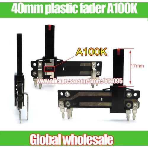30pcs 40mm plastic sliding slide potentiometer double A100Kx2 / 100KA volume potentiometer switch without shell