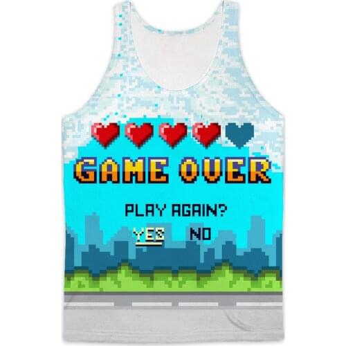 REAL American SIZE Game Over - Play Again - Keep playing me fashion 3D Sublimation Print Tank top - plus size 4XL 5xl 6XL