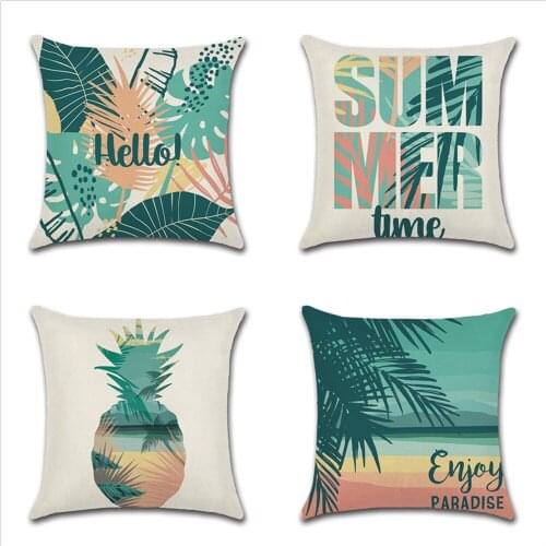 ROMANZO 45*45CM New tropical plants green leaves rainforest summer theme linen digital printing pillowcase sofa cushion cover