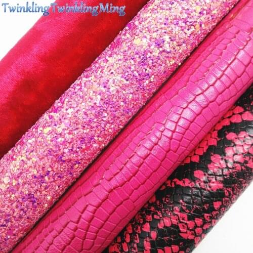 Rose Glitter Fabric, Snake Faux Leather Fabric, Crocodile Synthetic Leather, Velvet For Bows A4 8"x11" Twinkling Ming XM155
