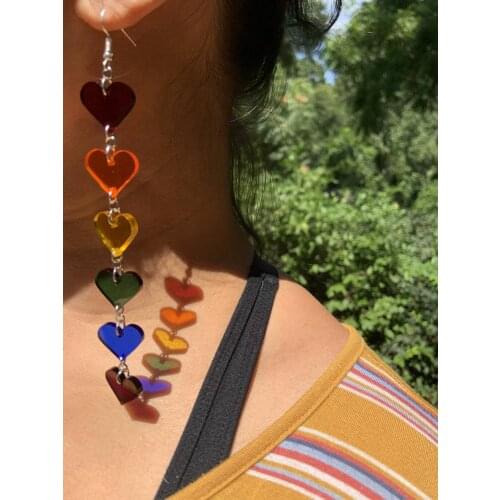 Rainbow Heart Earrings (long version) - Pride Statement Earrings