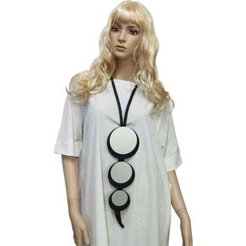 YD&YDBZ Punk Big Round Shape Metal Necklace For Women Exaggeration Black Leather Rubber Rope Necklaces Fashion Sweater Chain