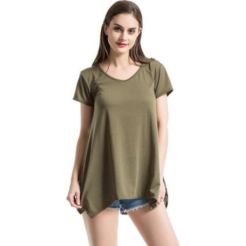 Ensnovo Womens Short Sleeve Polyester T-Shirt Casual Plus Size Loose Tops Summer Streetwear Shirts