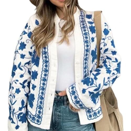 Women Blouse 2021 Shirt V-Neck Long Sleeve Single-breasted Floral Embroidery Women Blouse for Daiting