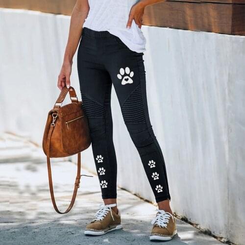 Women Dog Paw Pencil Pants Cotton Trousers 2021 New Pocket Trousers Slim Jeggings Denim Plus Size 5XL