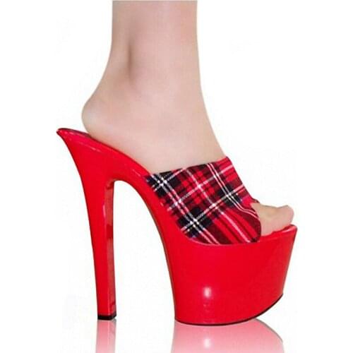 LAIJIANJINXIA 7 Inch New Arrival Lady Sexy High Heels Sandals Open Toe Ladies Scotland Style 17cm Women Dance Shoes G-072