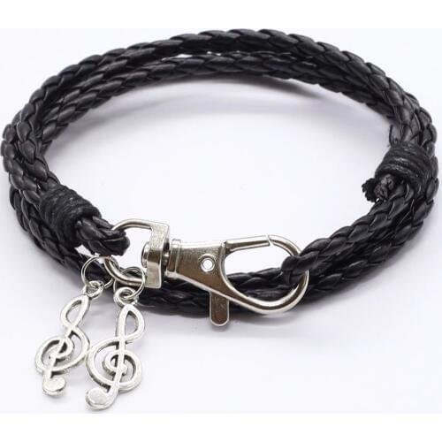 Handmade Braid Wrap Music Note Peace Charm Men Bracelet Femme Jewelry Leather Boho Bracelets for Women pulseras mujer moda 2019