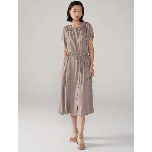 Ouverey Women Maxi Single Breasted Round Collar Dresses Straight Fit Short Sleeve Shirt Dress