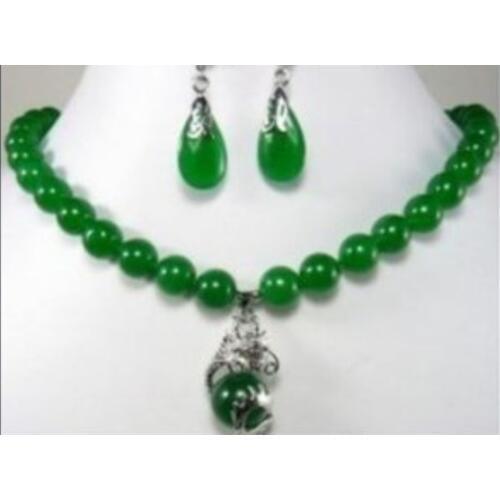 10mm silver dragon jades earrings pendant necklace sets