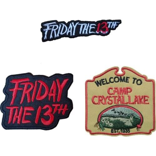 100 PCS Crystal Lake Embroidered Iron On Patch, Horror Movie Biker Vest DIY Clothing Fabric Jacket DIY Accessories