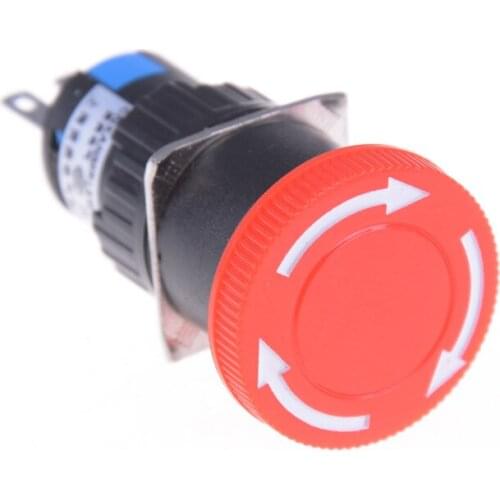 16mm Red Mushroom Emergency Stop E-stop Switch 3 Pins NO+NC DC 30V 5A AC 250V 3A Emergency Stop Push Button Switch