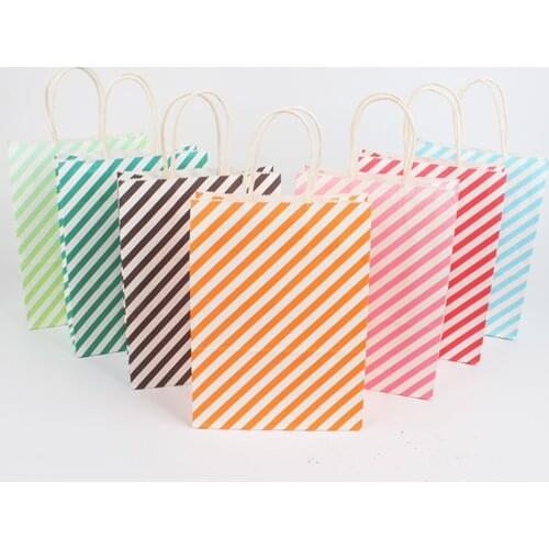 2pcs 16x22x8cm Stripe Paper Bag Candy Color Decoration New Year Favors And Gifts For Guests Kids Bags Party Supplies
