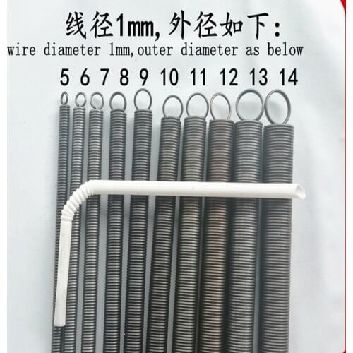2pcs wire thickness 1mm pulling spring outer diameter 5-14mm with hook spring