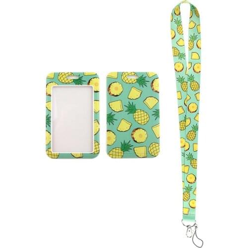24pcs/lot MD378 DMLSKY Cartoon Pineapple Card Holder Keychain Lanyards for keys Badge ID Mobile Phone Rope Gifts