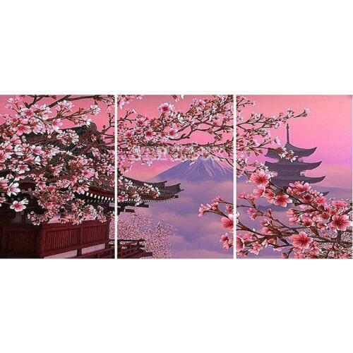 3pcs/set 5d diamond painting cherry tree landscape full diamond embroidery square/round drill 3d diamond mosaic home decor WW034