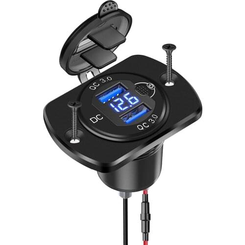 DIY Quick Charge 3.0 Dual USB Car Charger QC3.0 Voltmeter Switch 36W Waterproof Power for Car Boat Motorcycle Truck Golf Cart