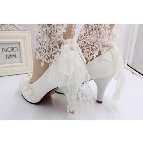 BaoYaFang Bridal Wedding Shoes White High Heels NEW lace wedding shoes bridesmaid dress shoes