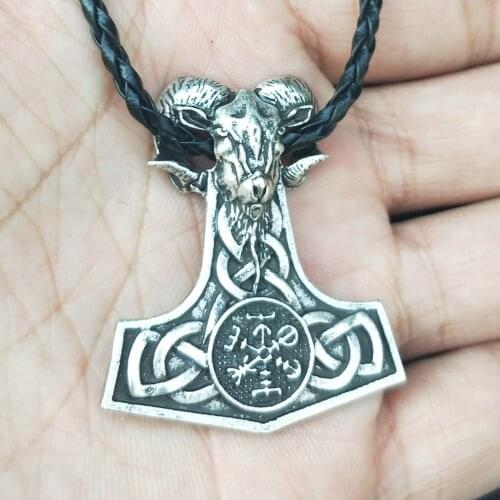 Free ship Viking Mens Compass Vegvisir Pendant Necklace Norse Sheep head Original Amulet Vintage Thors Hammer Animal Jewelry